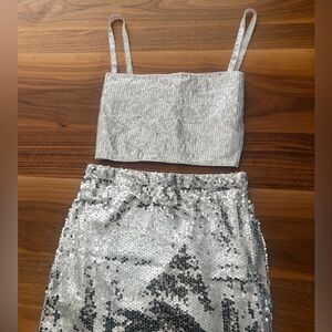 BUNDLE - Silver Sequin Top & Skirt Set - Small